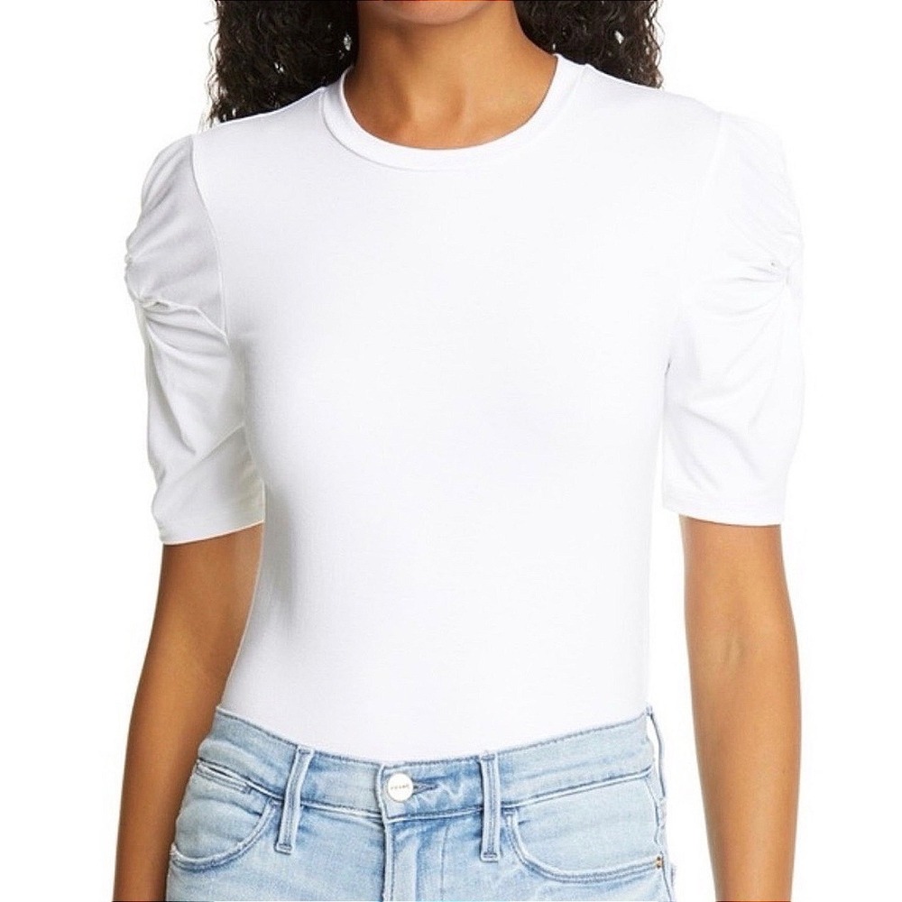 FRAME Frankie Puff Sleeve Top White Cotton Chic Minimalist NWT Flaw